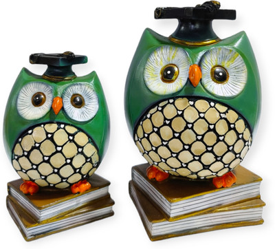Sawcart Cute 2 Owls Hand Crafted Garden Statue Figurine Feng Shui Decorative Showpiece Decorative Showpiece  -  14 cm(Polyresin, Multicolor)