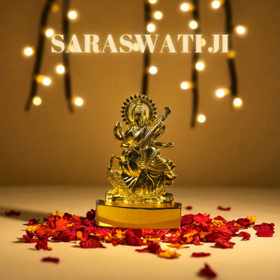 SBBCO Divine Magnet Metal Saraswati Ji Idol for Home Temple and Pooja Decoration Decorative Showpiece  -  7 cm(Metal, Gold)