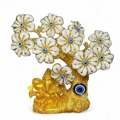 RSG BHAGYUDAY Bhagyuday Golden Ganesha Evil Eye Tree | Feng Shui & Vastu Home Decor | Decorative Showpiece  -  23 cm(Resin, Gold)