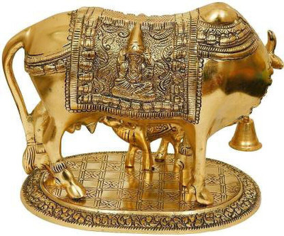 SBBCO Divine Edge Mini Kamdhenu Cow & Calf Idol Decorative Showpiece  -  11.21 cm(Metal, Gold)