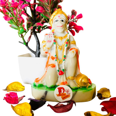 SBBCO Hanuman Ji Ki Murti Lord Balaji Bajrangbali With Gada hanuman idol Decorative Showpiece  -  12 cm(Marble, White)