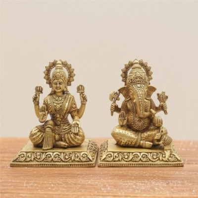 Kanha kothi Premium Brass Laxmi Ganesh Idol Pair for Pooja & Festive Gift Decor Decorative Showpiece  -  5 cm(Brass, Gold)
