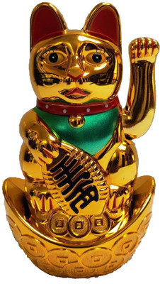 Pinkdesh Feng Shui Cat Lucky Welcome Hand Waving Items for Home Decor Fortune Lucky charm popular in Chinese cultures Decorative Showpiece-18 CM Decorative Showpiece  -  18 cm(Plastic, Gold)