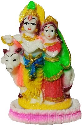 OZOSA Shri Radha Krishna with cow Statue for home, office, Temple Decorative Showpiece  -  12 cm(Marble, White, Green, Orange)