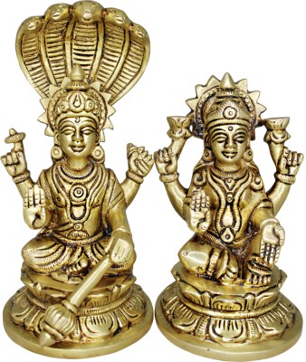 vinayakmoorti Vishnu Lakshmi Brass Idol Lord Vishnu/Laxmi Narayan Standing Murti (H:-6 In) Decorative Showpiece  -  15 cm(Brass, Gold)