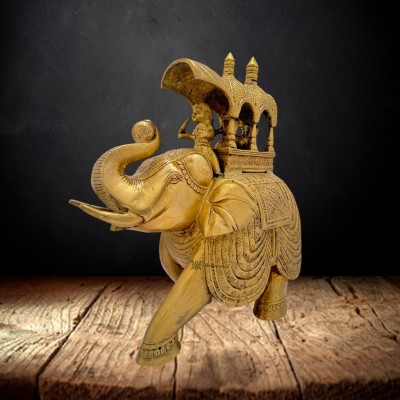 BrassAura WARRIOR ELEPHANT BRASS SET 8.36 KG Decorative Showpiece  -  33 cm(Brass, Gold)