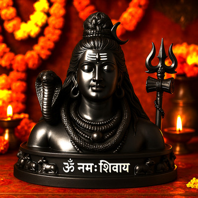 NIHARIKA HANDICRAFT Shiva Idol with Trishul – Perfect for Car Dashboard, Temple, Pooja and Gifting Decorative Showpiece  -  9 cm(Polyresin, Black)