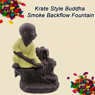 hbkart Karate Style Monk Buddha Smoke backflow incense burner with 10 Smoke Decorative Showpiece  -  10 cm(Polyresin, Yellow)