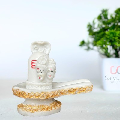 salvusappsolutions Marble Shivling Statue with Parvati Face & Sheshnaag (White & Golden_4x4 In) Decorative Showpiece  -  10 cm(Marble, White, Gold)