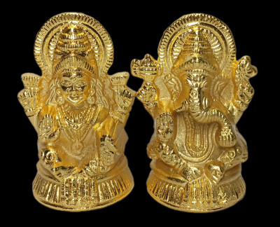 hb traders Lakshmi Ganesh / GOLD Decorative Showpiece  -  7 cm(Aluminium, Gold)
