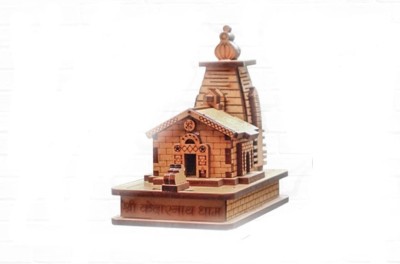 Timbuk2 Wooden Kedarnath Temple 3D with Nandi |Mini Model| Hand Crafted Wooden Temple Decorative Showpiece  -  9 cm(Wood, Brown)