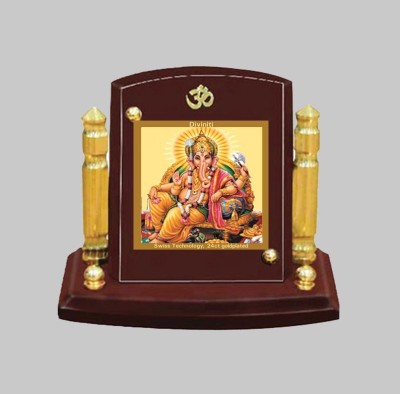 DIVINITI Ganesha Frontpose God IdolPhotoFrame CarDashboard TableDécor|MDF 1B P+ Decorative Showpiece  -  7 cm(Wood, Brown)