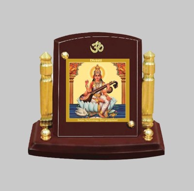DIVINITI Goddess Sarswati Idol Photo Frame Car Dashboard Table Décor|MDF 1B P+ Decorative Showpiece  -  7 cm(Wood, Brown)