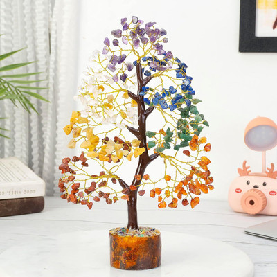 Hindcraft Seven Chakra Tree Crystal Gemstone Decorative Showpiece  -  25 cm(Crystal, Multicolor)