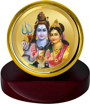 DIVINITI Shiva & Parvati Idol Photo Frame & Car Dashboard|MCF 1C GLD 24K Gold Plated Foil Decorative Showpiece  -  11 cm(Gold Plated, Gold)