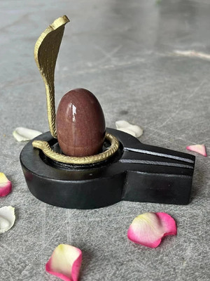 AKNaturals Narmadeshwar Shivling Narmada Stone Shiva Lingam with 3 Inch Jaldhari,Naag Decorative Showpiece  -  5 cm(Stone, Multicolor)