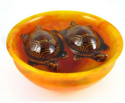 S.S Collection Feng Shui Floating Tortoise In Bowl Showpiece Decorative Showpiece  -  5 cm(Terracotta, Multicolor)