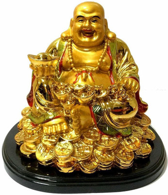 GJ Polyresin Vastu/Feng Shui Laughing Buddha for Home Decor Decorative Showpiece  -  13 cm(Polyresin, Gold)