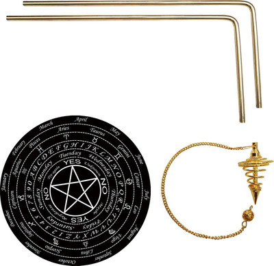 vastu-vigyan Vastu Brass Dowsing Rods Pair (8MM) With Black Board and Dowsing Pendulum Decorative Showpiece  -  14.5 cm(Brass, Gold)