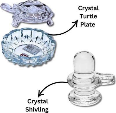 PUCHCHI Crystal Glass Vastu & Feng Shui Turtle,Tortoise & Circle Plate, Crystal Shivling Decorative Showpiece  -  13.9 cm(Crystal, White)