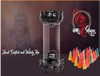 KFITN Shivling Backflow Smoke Fountain Divine Shivling Smoke Waterfall Incense Burner Decorative Showpiece  -  20 cm(Glass, Polyresin, Black)