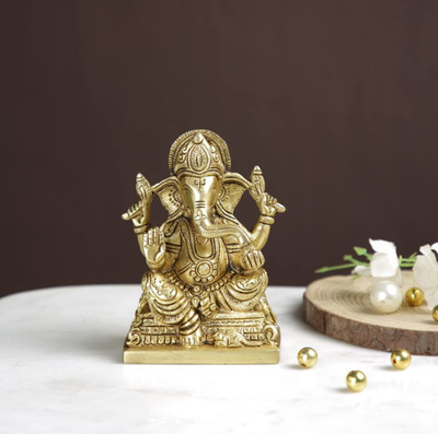 CPYFASHION Premium Brass Lakshmi Ganesha Idol for Puja & Home Décor Decorative Showpiece  -  8 cm(Brass, Copper)