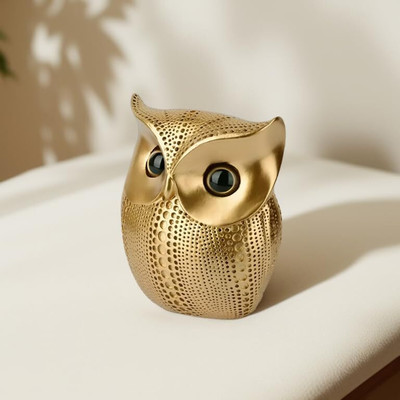 Royalbox Lucky Owl Resin Art Idol Figure Golden Owl Art Figure for Good Luck Statue Decorative Showpiece  -  14 cm(Polyresin, Gold)