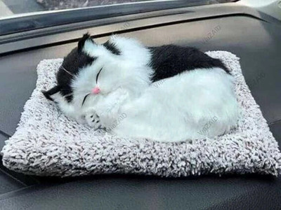 APEROL DESIGN Car Dashboard Sleeping Cat Big Plush Toy Figurines 18*14*5 Decorative Showpiece  -  5 cm(Fabric, Black, White)