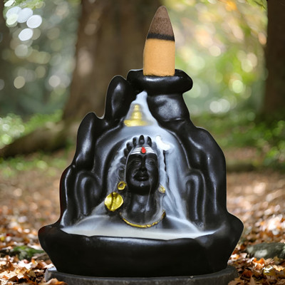 CRAFTWELL ADIYOGI SMOKE STATUE WITH 30 PCS FRAGRANCE CONE Polyresin Incense Holder Set(Black)