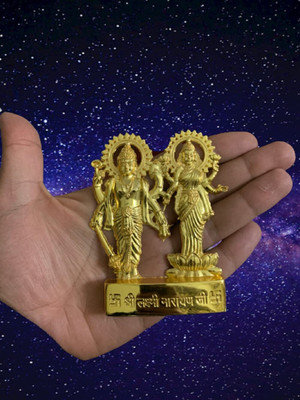 DARIDRA BHANJAN Lord Laxmi Vishnu Idol/Vaikunth Narayana God Statue, Laxmi Vishnu Statue Decorative Showpiece  -  12 cm(Metal, Yellow)