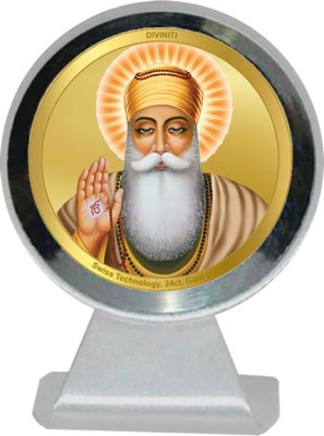 DIVINITI Guru Nanak Ji Photo Frame Car Dashboard|24K Gold Plated MCF 1CR Frame Decorative Showpiece  -  11 cm(Metal, Silver)