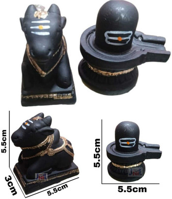 JniL Marble Stone Tilak Shivling Nandi for Temple, Worship, Jalabhishek Decorative Showpiece  -  12 cm(Marble, Black)