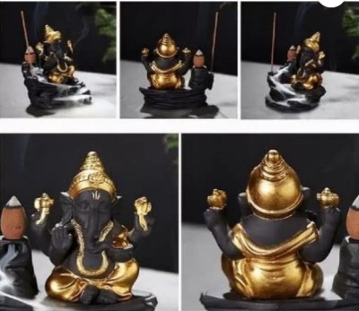 A & S VENTURES Lord Ganesh Fountain Smoke Backflow Cone Incense Holder with 10 Smoke Backflow Decorative Showpiece  -  12 cm(Polyresin, Gold, Brown)
