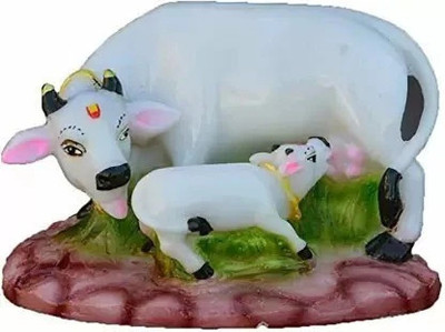 ARBUDA HANDICRAFTS khamdhenu cow and calf statue Decorative Showpiece  -  7.6 cm(Polyresin, White)