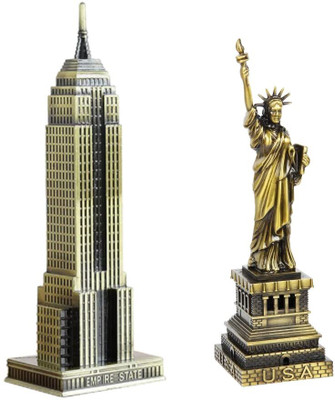 Lilone Statue of Liberty and Empire State Building Miniature Combo Showpiece Decorative Showpiece  -  15 cm(Metal, Gold)