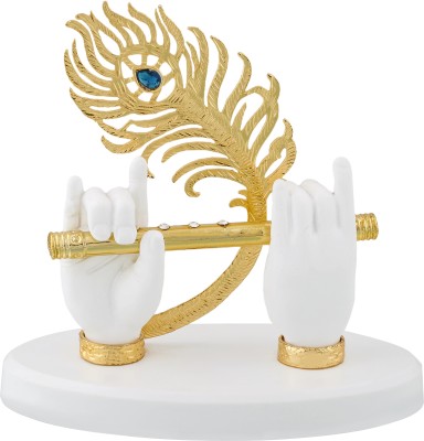 Jai Shree Kishna Art Lord Krishna Hand Idol with Flute,Face and Peacock|Statue for Gifting Home Décor Decorative Showpiece  -  12 cm(Resin, White)