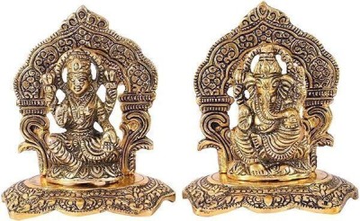 Eleven mart load ganesha with laxmi Beautiful Handcrafted Goddess Lakshmi Ganesh Idol Decorative Showpiece  -  25 cm(Metal, Gold)