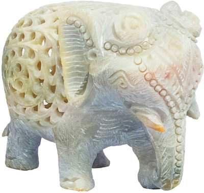 Uv Creation Soapstone Trunk Down Elephant Figurine 3 Inch Sculpture Decorative Showpiece  -  7 cm(Stone, Multicolor)