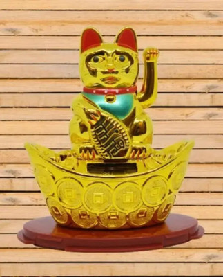 Radhe SOLAR POWERED CAT Decorative Showpiece  -  12 cm(Plastic, Gold)