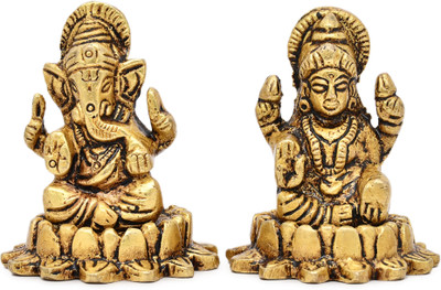 AARGKRAFT Brass Laxmi Ganesh Idol Ganesha Lakshmi Hindu God Murti Diwali Height 1.9 Inches Decorative Showpiece  -  5 cm(Brass, Gold)