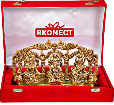 RKONECT Laxmi Ganesh Saraswati Murti in Velvet Box Gift For Diwali Home Office Shop Decorative Showpiece  -  16 cm(Brass, Metal, Gold)