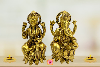 Rudratva Rudratva Brass Wax Casting Laxmi Ganesh Idol Combo Set | Decorative Showpiece  -  8 cm(Brass, Gold)