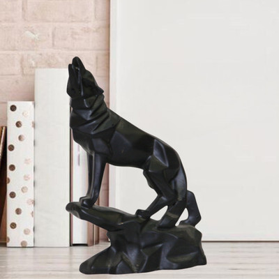 Miss Peach Resin Geometric Wolf Statue Home Decorative Showpiece,3D Design &Table Top,Desk, Decorative Showpiece  -  25.2 cm(Stone, Black)
