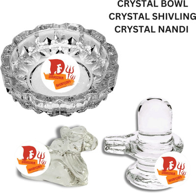 DARIDRA BHANJAN Glass shivling / Sphatik Shivling / Shivling Idol / Shivling With Nandi /Shiv ji Decorative Showpiece  -  4 cm(Crystal, White)