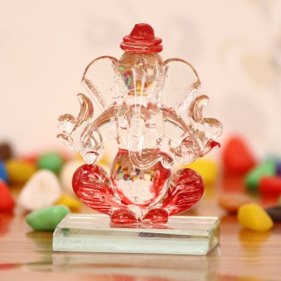 eCraftIndia Red and Transparent Double Sided Crystal Car Ganesha Decorative Showpiece  -  7.5 cm(Crystal, Red)