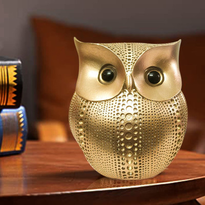 yogi Modern Classy Lucky Owl for Home Decor (Pack of 1, Golden) Decorative Showpiece  -  8 cm(Resin, Gold)