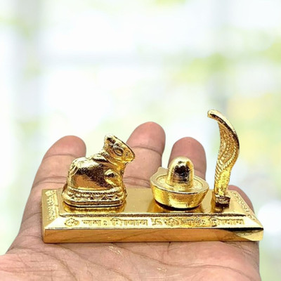 SBBCO Brass shiv shiva lingam Nandi Sculpture Shivling Sheshnaag/Nag for Pooja, Shiva Decorative Showpiece  -  4 cm(Brass, Gold)