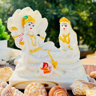 sanskaari Lakshmi vishnu idol, lakshmi narayan, Bhagwan vishnu, Vishnu Lakshmi idol Decorative Showpiece  -  13 cm(Marble, White)