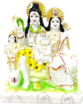 G LOOKS Shiva Family Marble Dust Statue/ Shiv Parivaar Idol for Home Temple (White Gold) Decorative Showpiece  -  23 cm(Polyresin, White)