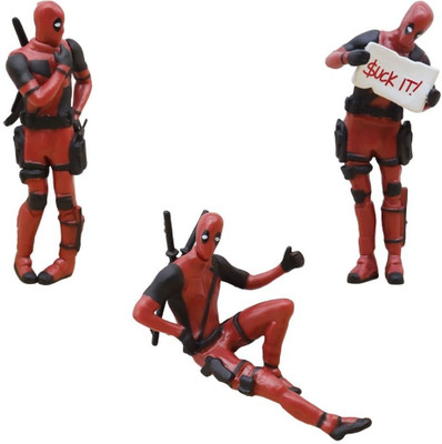 VinayakDecorz Deadpool Action Figure Set of 3 for Desk, Home & Car Decor Unique Superhero Decorative Showpiece  -  10 cm(Plastic, Red)